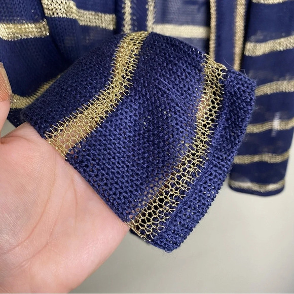 Frank Lyman Design Navy Blue Gold Striped Open Knit Cardigan Women's Size 12 - Picture 4 of 7
